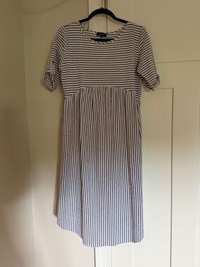 Roolee Navy & White Striped Crewneck Midi Dress